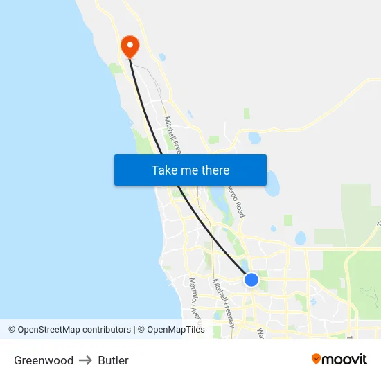 Greenwood to Butler map
