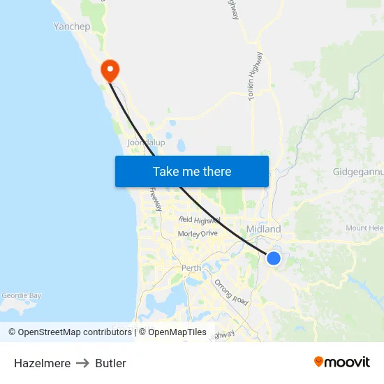 Hazelmere to Butler map