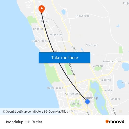 Joondalup to Butler map