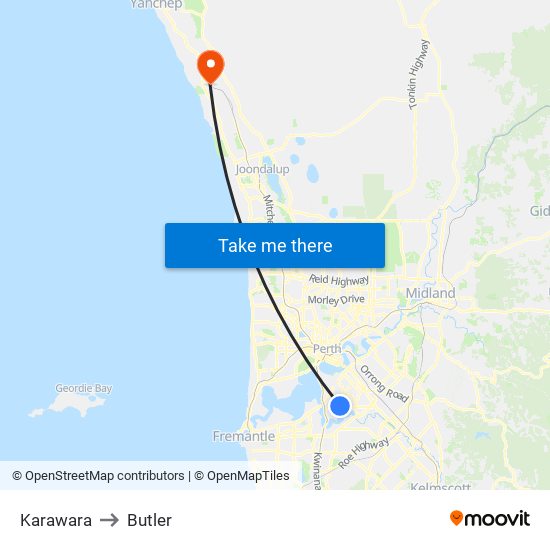 Karawara to Butler map