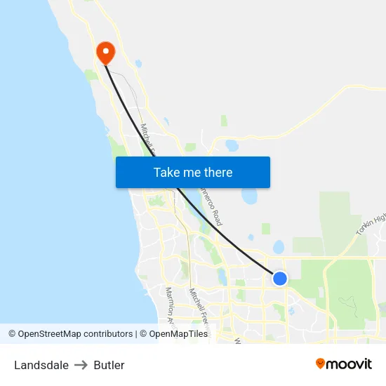 Landsdale to Butler map