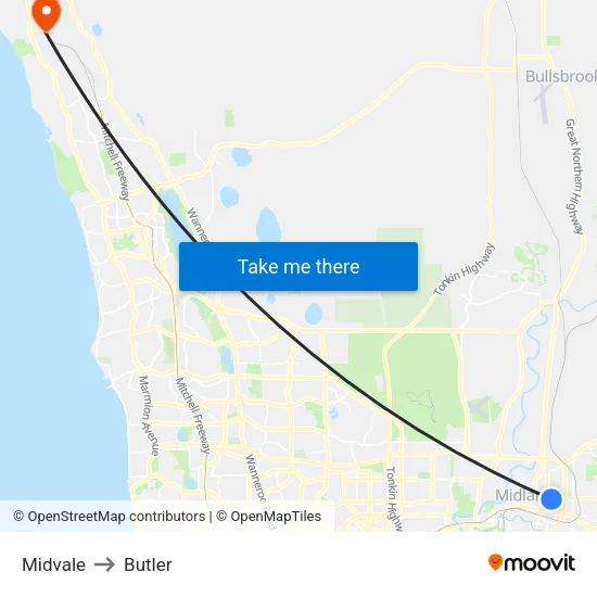 Midvale to Butler map