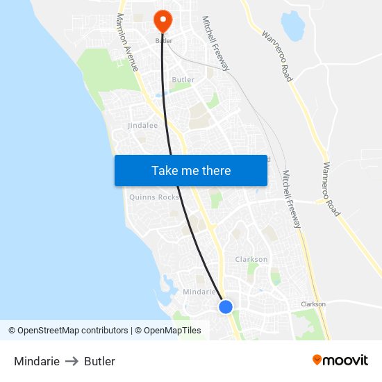 Mindarie to Butler map