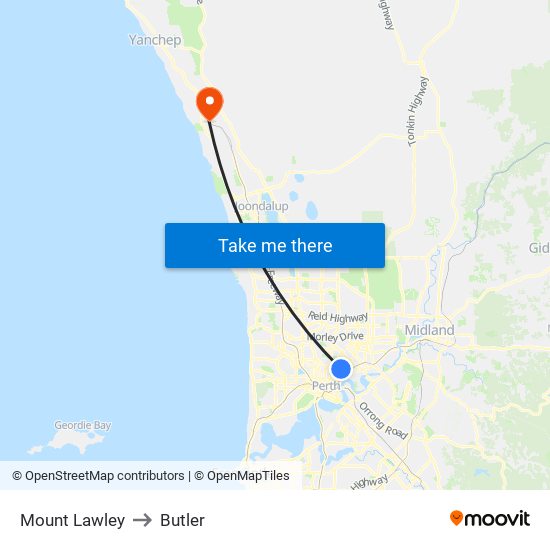 Mount Lawley to Butler map