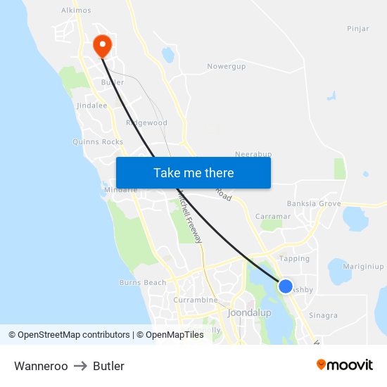 Wanneroo to Butler map