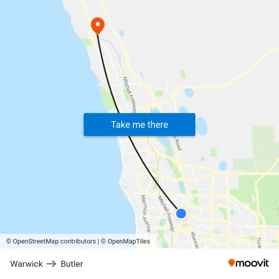 Warwick to Butler map