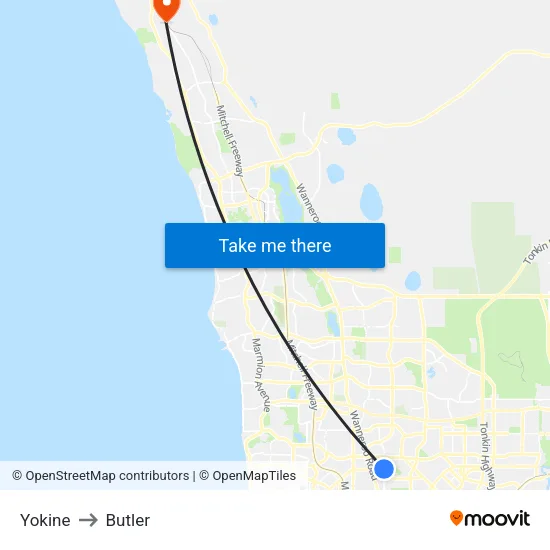Yokine to Butler map