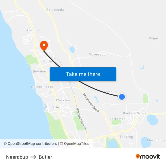 Neerabup to Butler map