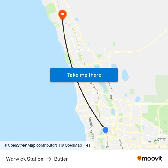 Warwick Station to Butler map