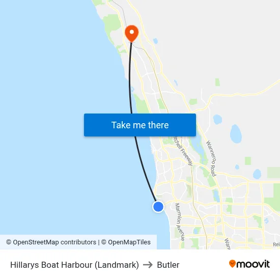 Hillarys Boat Harbour (Landmark) to Butler map