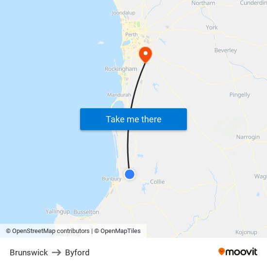 Brunswick to Byford map