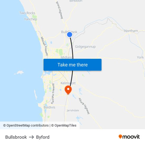 Bullsbrook to Byford map