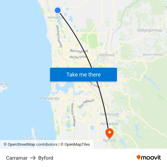 Carramar to Byford map