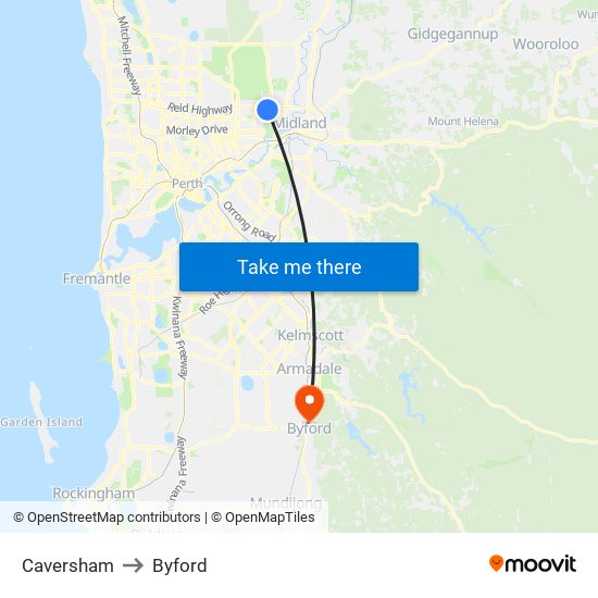 Caversham to Byford map