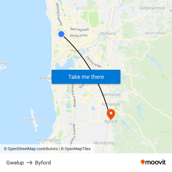 Gwelup to Byford map