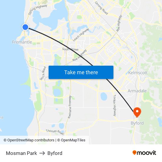 Mosman Park to Byford map