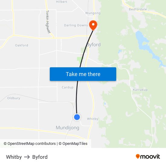 Whitby to Byford map