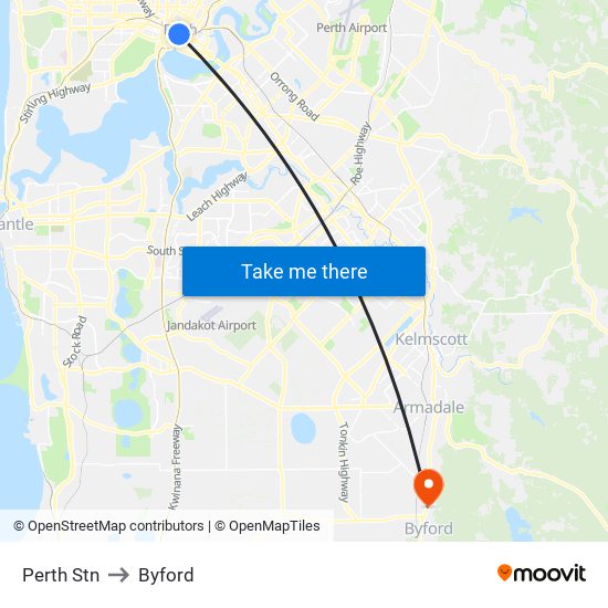 Perth Stn to Byford map