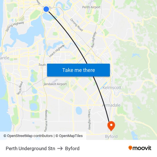 Perth Underground Stn to Byford map