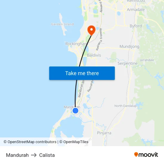 Mandurah to Calista map