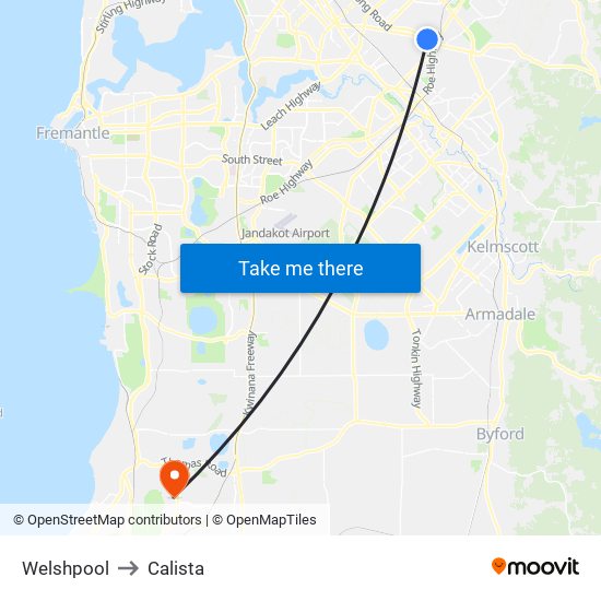 Welshpool to Calista map