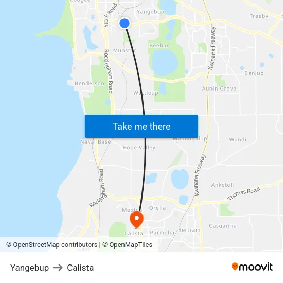 Yangebup to Calista map
