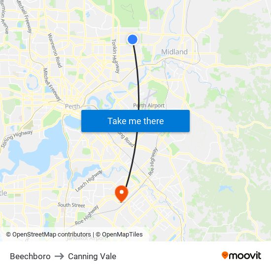 Beechboro to Canning Vale map