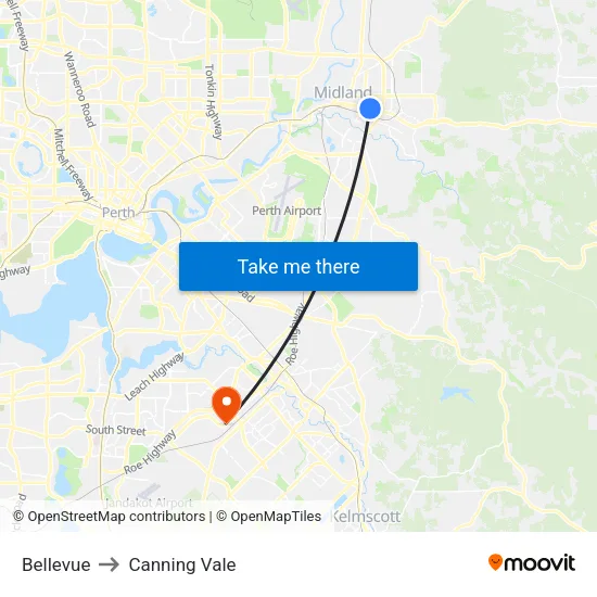 Bellevue to Canning Vale map