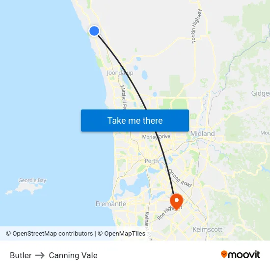 Butler to Canning Vale map