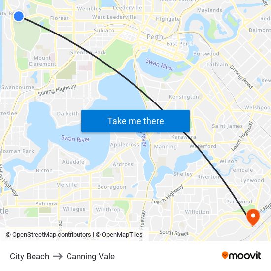 City Beach to Canning Vale map