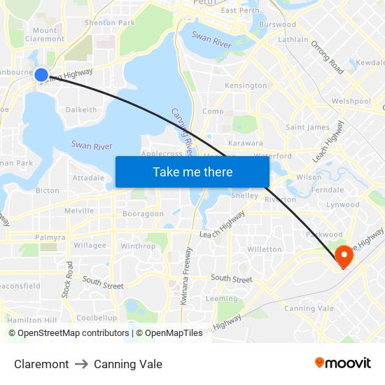 Claremont to Canning Vale map