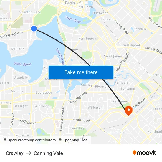 Crawley to Canning Vale map