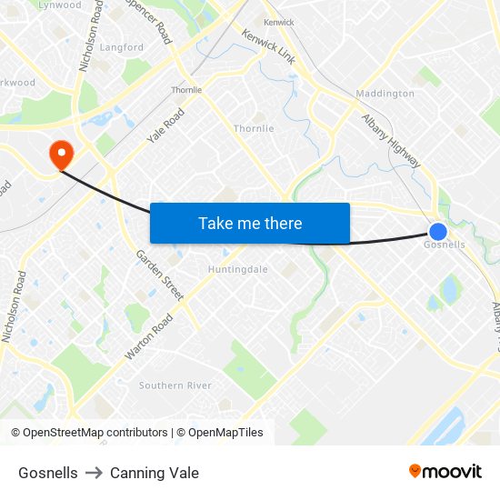 Gosnells to Canning Vale map