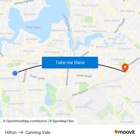 Hilton to Canning Vale map