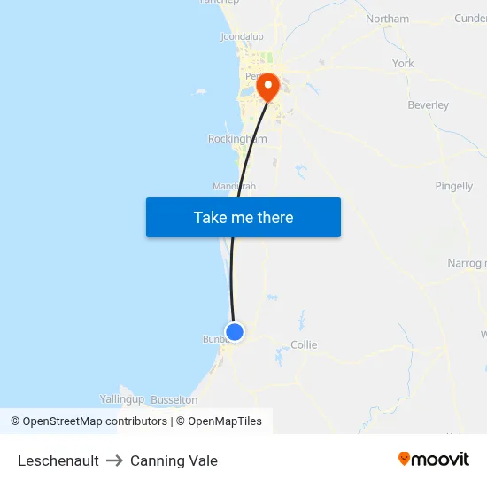 Leschenault to Canning Vale map