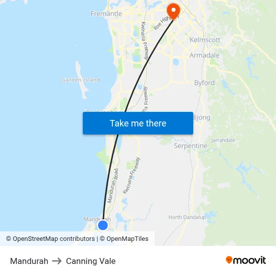 Mandurah to Canning Vale map