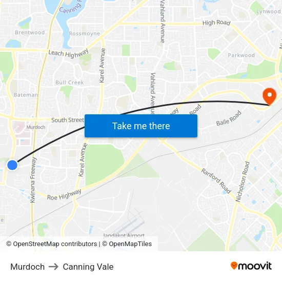 Murdoch to Canning Vale map