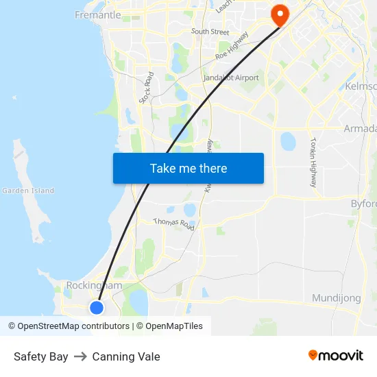 Safety Bay to Canning Vale map