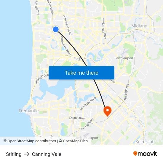 Stirling to Canning Vale map
