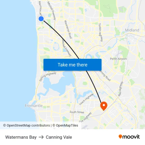 Watermans Bay to Canning Vale map