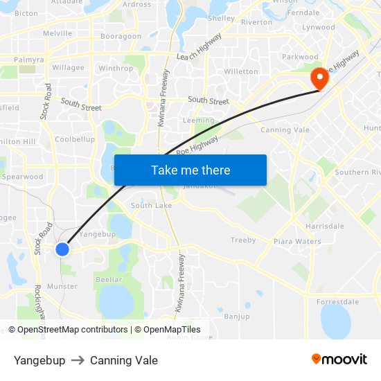 Yangebup to Canning Vale map