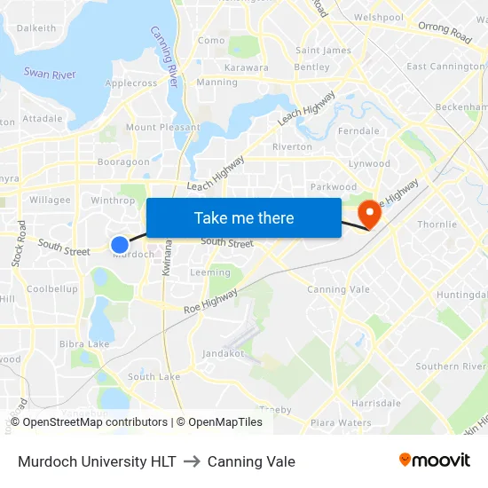 Murdoch University HLT to Canning Vale map
