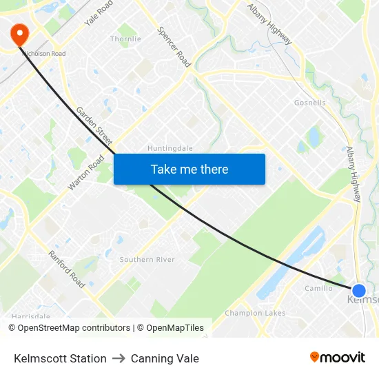Kelmscott Station to Canning Vale map