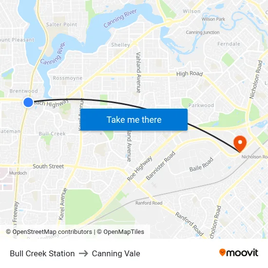 Bull Creek Station to Canning Vale map