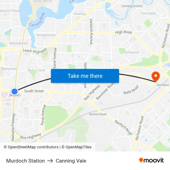 Murdoch Station to Canning Vale map