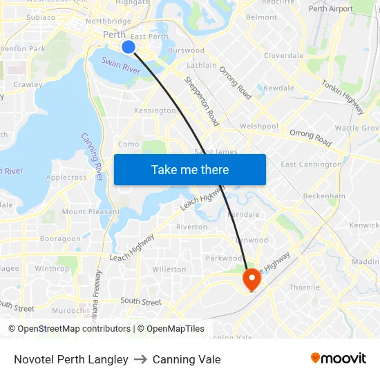 Novotel Perth Langley to Canning Vale map