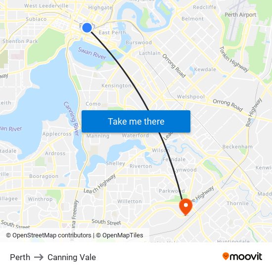 Perth to Canning Vale map