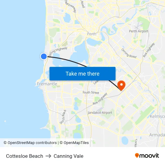 Cottesloe Beach to Canning Vale map