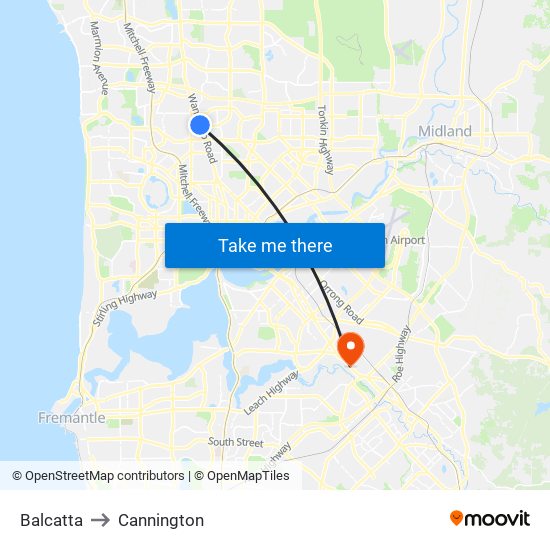 Balcatta to Cannington map