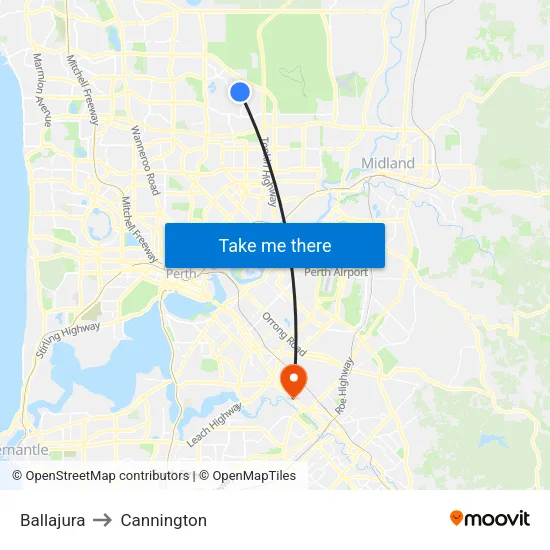 Ballajura to Cannington map